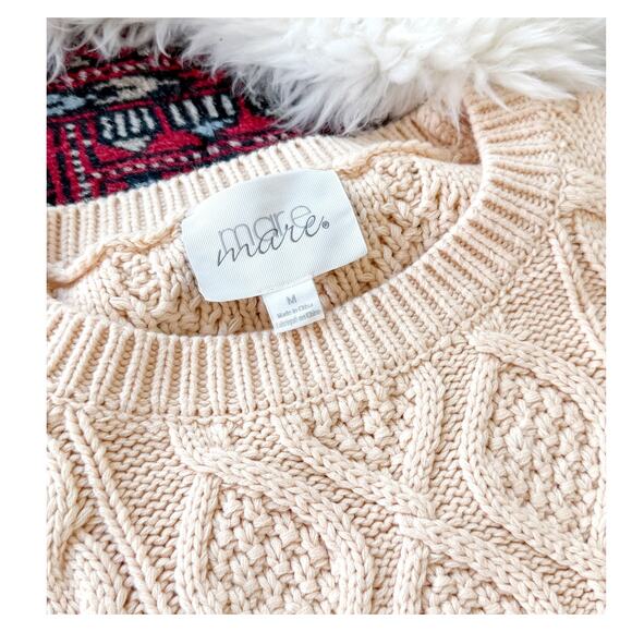 Anthropologie x Mare Mare Cream Long Sleeve Cable Knit Sweater Dress - Picture 3 of 11